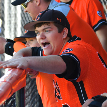 Prior to entering the game, Brosher contributed from his customary perch at the dugout railing.
