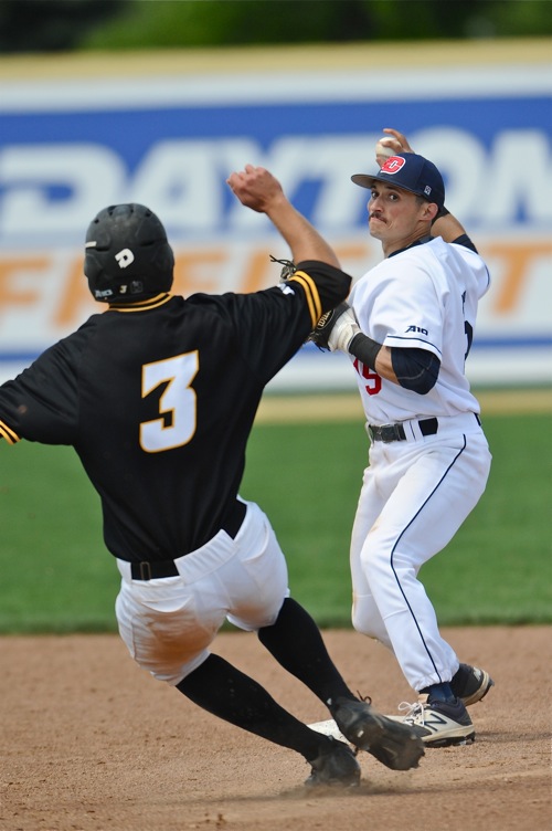 Nick Ryan turns one of four Flyer double plays on the day that erased eight VCU potential runs.