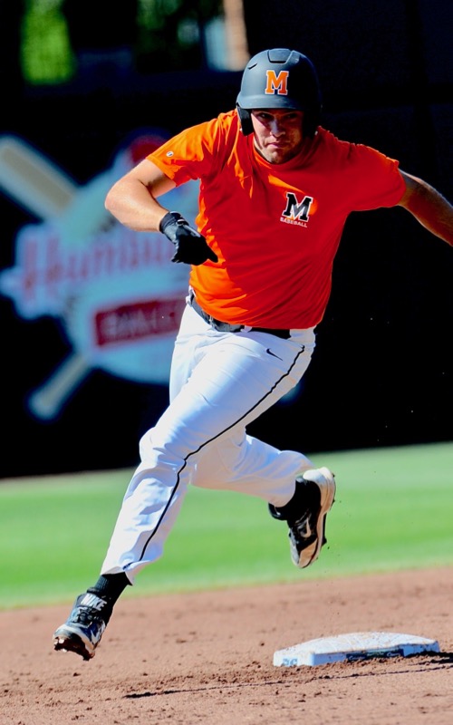 Isaac Dorsten hotfoots it around the bases after his first inning fly right fell untouched.