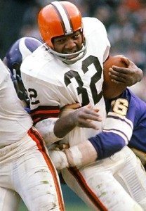 The incomparable Jim Brown in his last year of action with the Browns.