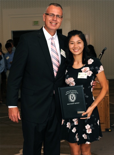 Athletic director Chip Hare accompanied Piqua's Ashley Ho for her award.