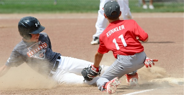 Coldwater's Marcel Blasingame was out trying to stretch a hit into a triple.