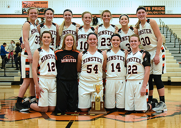 The Minster Wildcats pose for a Championship Team photo after a 48-42 win over Fort Recovery on Thursday. (Photo by Dale Barger)