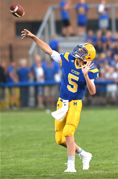 Nate Bruns uncorks one of his nine completions (in 13 attempts) for 122 passing yards.