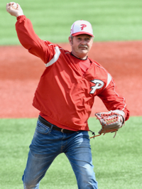 Remembering Zach Farmer, his dad Larry threw out the first pitch of Saturday's double-header.
