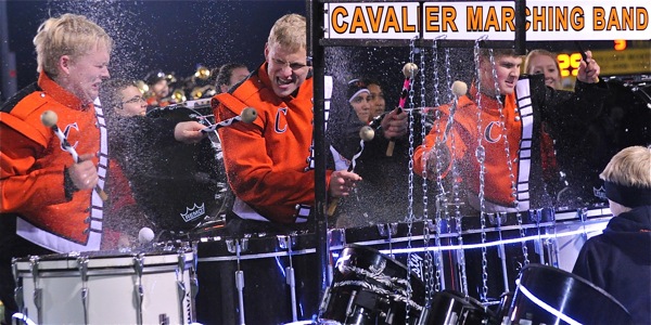 Coldwater Drummers splashed their way thru their half-time show.