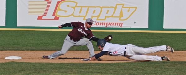 Something you don't see every day...catcher Matt Poland swiped second base for the Flyers in the sixth inning.