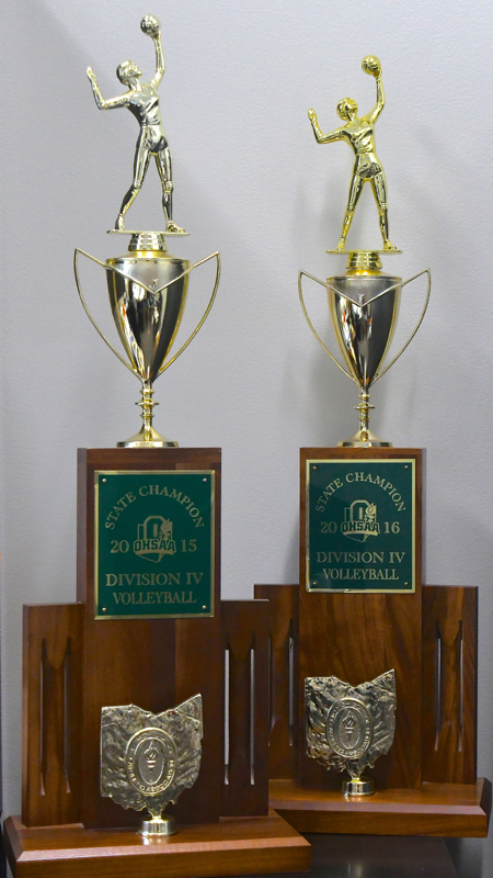 In Kim Metz's office sit two state championship trophy's waiting for a spot to go when construction is finished.