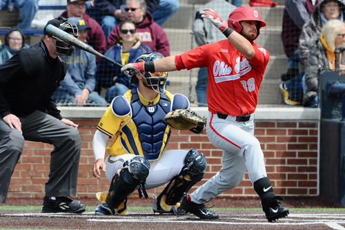 Andrew Fishel's double in the ninth drove in the second run and gave the Buckeyes hope.