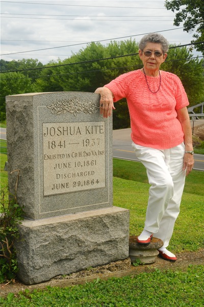 My mother, pictured here two years ago at the monument of her great uncle, Joshua Kite, a Civil War vet who died in 1937.  Mom was a little girl at the time and attended his funeral at Getaway Methodist cemetery in Getaway, Ohio.  